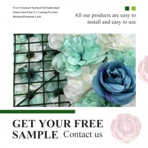 White & Blue Silk Artificial Flower Wall, Blue Faux Rose Wall Dahlia Wall, 3D Lifelike Flower Wall Mat Hydrangea Panel Fake Flowers Wall Backdrop