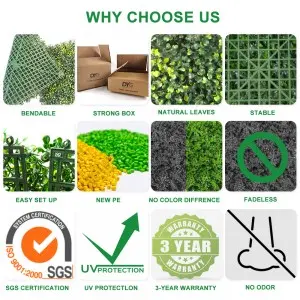 Yellow Green Artificial Garden Green Wall UV Resistant 20inches Home Garden Outdoor Wall Decoration Artificial Hedges Panels