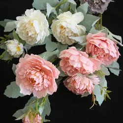 Vintage Artificial Peony Silk Flowers Bouquet for Home Wedding Decoration