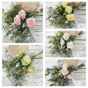 Rose Eucalyptus Wedding Bouquet Table Decoration Flower Artificial Flower Bouquet