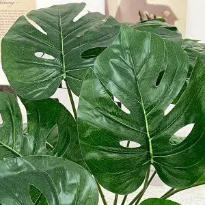 Tropical Faux Palm Tree and Monstera Leaves Artificial Floral Arrangement for Birthday Plastic Material for Indoor Decor