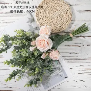 Rose Eucalyptus Wedding Bouquet Table Decoration Flower Artificial Flower Bouquet