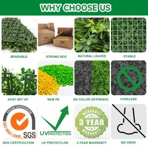 WHDY High Quality Decoration Faux Green Boxwood Panels Fence Hedge Backdrop Artificial Plant Grass Wall