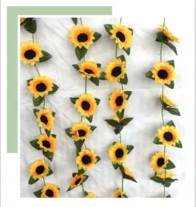 Artificial Sun Flower 90 inches Home Garden Office Hanging Flowers Garland Realistic Vine for Home Wedding Garden Decoration