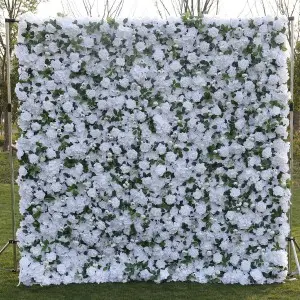 Custom 5D 3D White Rose Hydrangea Roll Up Cloth Flower Wall Wedding Decor Artificial Silk Rose Flower Panel Backdrop Flower Wall