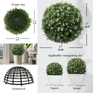 2 PCS 4 Layers Artificial Plant Topiary Ball, UV Resistant Artificial Topiary Ball for Outdoor/Indoor, Front Porch, Wedding, Christmas Décor