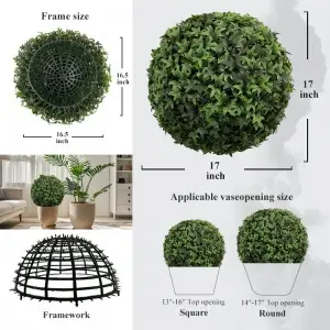 Artificial Plant Boxwood Topiary Balls UV Protected Faux Plants Decorative Balls for Outdoor Patio Garden Balcony