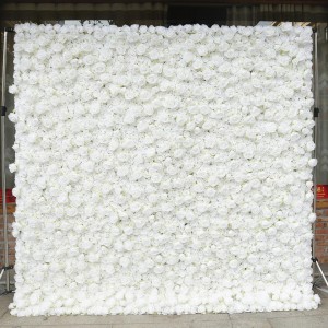 Custom 5D 3D White Rose Hydrangea Roll Up Cloth Flower Wall Wedding Decor Artificial Silk Rose Flower Panel Backdrop Flower Wall