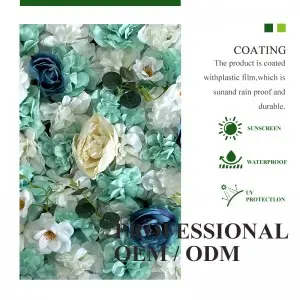 White & Blue Silk Artificial Flower Wall, Blue Faux Rose Wall Dahlia Wall, 3D Lifelike Flower Wall Mat Hydrangea Panel Fake Flowers Wall Backdrop