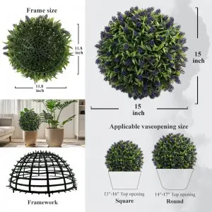 2 PCS 15.7 inch 3 Layers Artificial Plant Topiary Ball Faux Boxwood Decorative Balls for Backyard, Balcony,Garden, Wedding and Home Décor