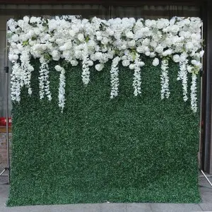 Custom 5D 3D White Rose Hydrangea Roll Up Cloth Flower Wall Wedding Decor Artificial Silk Rose Flower Panel Backdrop Flower Wall