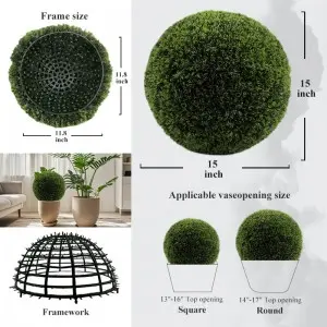 2 PCS 16.2 Inch Boxwood Balls ,4 Layers Artificial Plant Topiary Ball, UV Resistant Artificial Topiary Ball for Outdoor/Indoor, Front Porch, Wedding, Christmas Décor