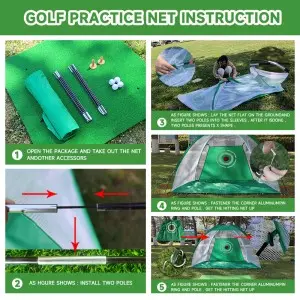 Golf Set includes Golf Mat,Tees and Practice Net for Backyard Driving Golf Hitting Net