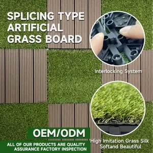 Green Patchwork Artificial Grass Carpet Interlocking Turf Decking Tiles for Outdoor Landscaping Garden