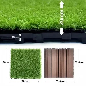 Artificial Grass Turf Tiles Interlocking Set 9 Pieces, Fake Grass Tiles Self-draining for Pet Indoor/Outdoor Flooring Decor, 12″x12″