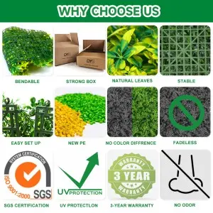 Plastic Leaf Foliage Wall Panel Boxwood Hedge Artificial Green Grass Wall for Vertical Garden Decor