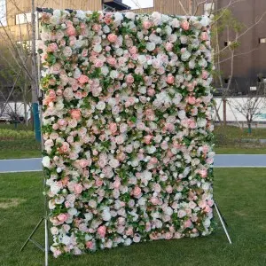 Custom 5D 3D White Rose Hydrangea Roll Up Cloth Flower Wall Wedding Decor Artificial Silk Rose Flower Panel Backdrop Flower Wall