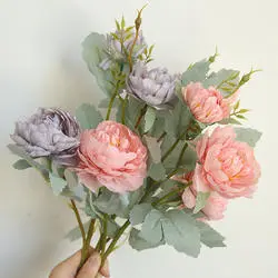 Vintage Artificial Peony Silk Flowers Bouquet for Home Wedding Decoration