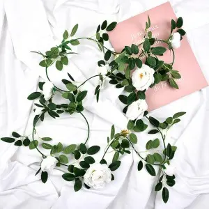 Artificial Flower Garland 12 White Rose Hanging Flowers Garland 90inch Garland Realistic Vine for Home weddinggardenDecoration