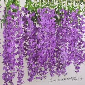 45 inch /3.7ft Wisteria Artificial Flower Bushy Silk Vine Ratta Hanging Garland Decoration Wisteria Flowers