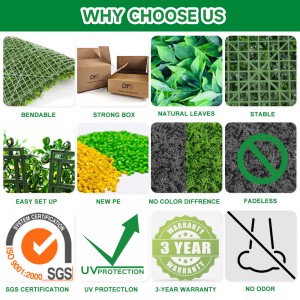 Faux Boxwood Hedge Green Grass Panels Anti-UV Outdoor Indoor Decoration Artificial Plant Grass Wall