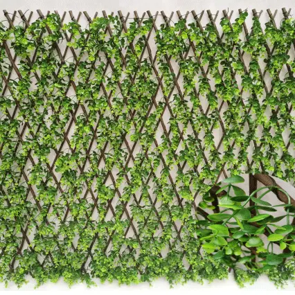 Artificial Grass Rug - Expanding PE laurel leaf willow trellis plastic leaf fence Vertical Expandable Faux Ivy Privacy Fence garden decrative hedges – Deyuan detail pictures