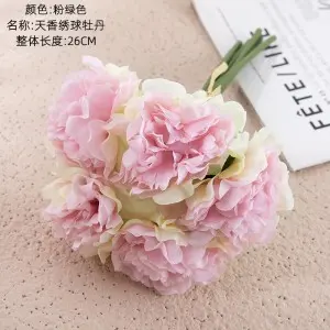 Factory Wholesale Green Hydrangea Peony Bouquet Artificial Flower Home Decoration Wedding Bouquet Faux Flowers