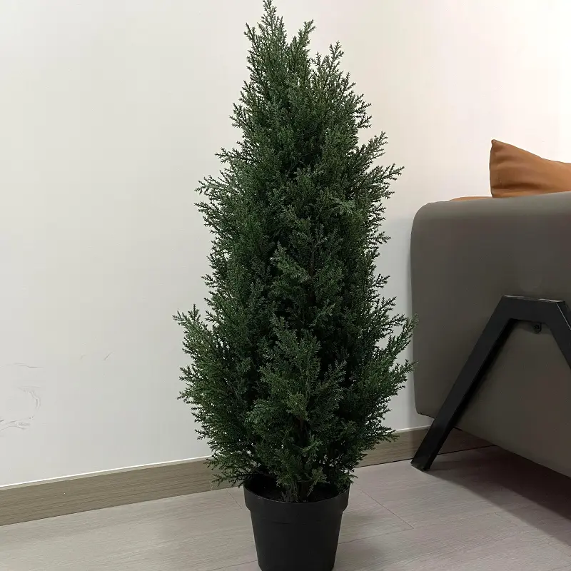 Artificial Cedar Topiary Trees for Outdoors Potted Fake Cypress Trees Faux Evergreen Plants for Home Porch Decor Set of 2 Featured Image