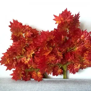 Artificial Maple Leaf Branch Fall Plastic Leaves Green Home Festival Wedding Decoration