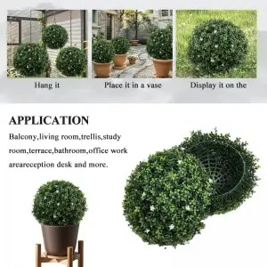 Faux Topiary Boxwood Plant  Artificial Boxwood Topiary Plant Balls for Indoor & Outdoor Decorations, UV Resistant Decorative Boxwood Garden Spheres for Backyard Porch & Balcony Decor