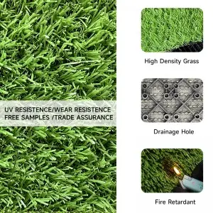 Artificial Grass Turf Tiles Interlocking Set 9 Pieces, Fake Grass Tiles Self-draining for Pet Indoor/Outdoor Flooring Decor, 12″x12″