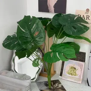 Tropical Faux Palm Tree and Monstera Leaves Artificial Floral Arrangement for Birthday Plastic Material for Indoor Decor