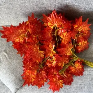 Artificial Maple Leaf Branch Fall Plastic Leaves Green Home Festival Wedding Decoration