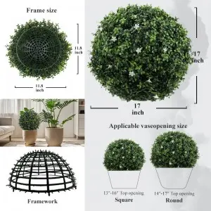 Faux Topiary Boxwood Plant  Artificial Boxwood Topiary Plant Balls for Indoor & Outdoor Decorations, UV Resistant Decorative Boxwood Garden Spheres for Backyard Porch & Balcony Decor