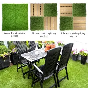 Artificial Grass Turf Tiles Interlocking Set 9 Pieces, Fake Grass Tiles Self-draining for Pet Indoor/Outdoor Flooring Decor, 12″x12″