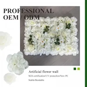 White Flower Wall Backdrop  Artificial Flower Wall Panel Floral Backdrop Decoration Rose Wall for Bridal Shower Wedding Anniversary Birthday Party