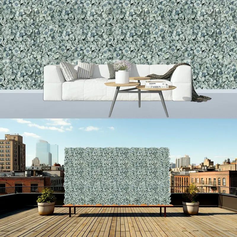 Wholesale Sky Blue Flower Wall Custom Roll Up Artificial Flower Wall Backdrop for Indoor Outdoor Decor 8ft*8ft Flower Wall Decor Featured Image